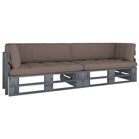Tweezitsbank pallet met kussens grijs geïmpregneerd grenenhout 1
