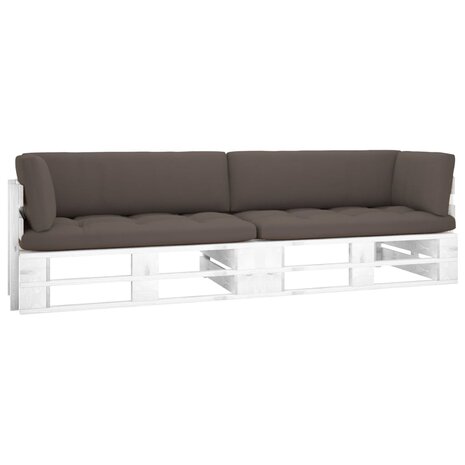 Tweezitsbank pallet met kussens wit geïmpregneerd grenenhout 1