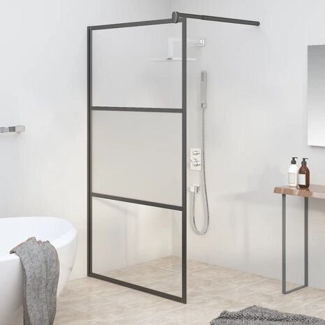 Inloopdouchewand 100x195 cm halfmat ESG-glas zwart 1