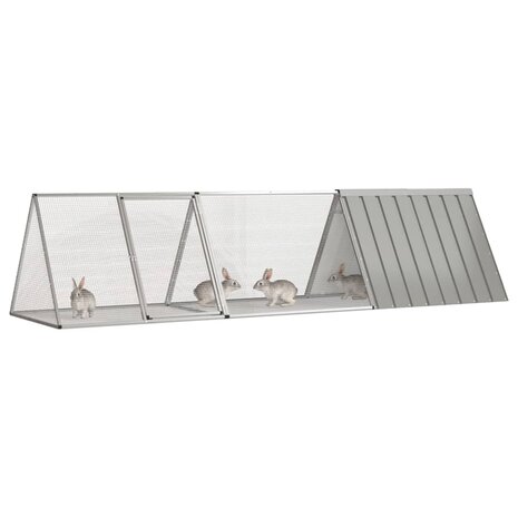 Konijnenhok 302,5x80,5x71 cm gegalvaniseerd staal grijs 2