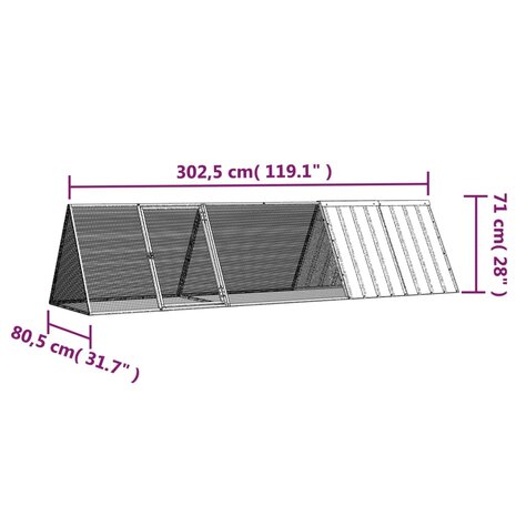 Konijnenhok 302,5x80,5x71 cm gegalvaniseerd staal grijs 6