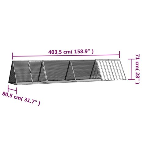 Konijnenhok 403,5x80,5x71 cm gegalvaniseerd staal grijs 6