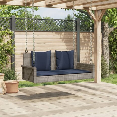 Schommelbank met kussens 119x56x48 cm poly rattan grijs 3
