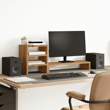 Monitorstandaard met bureau-organizer hout artisanaal eiken 1