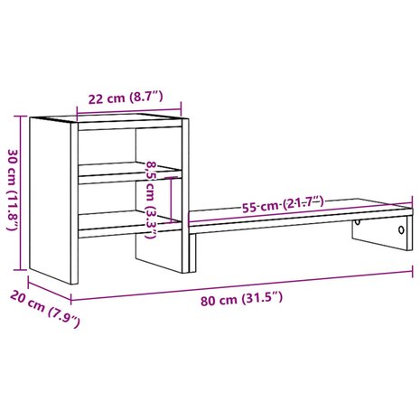 Monitorstandaard met bureau-organizer hout artisanaal eiken 9