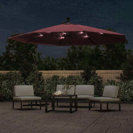 Zweefparasol met LED-verlichting 350 cm bordeauxrood 3