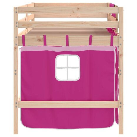 Kinderhoogslaper met gordijnen 90x200 cm grenenhout roze 8