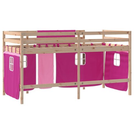 Kinderhoogslaper met gordijnen 90x200 cm grenenhout roze 9