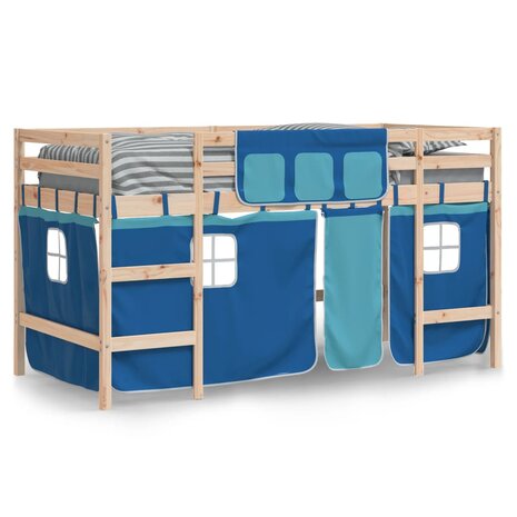Kinderhoogslaper met gordijnen 90x190 cm grenenhout blauw 3