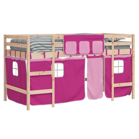 Kinderhoogslaper met gordijnen 90x190 cm grenenhout roze 4