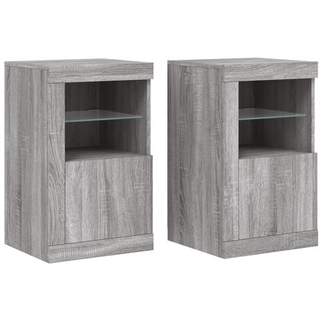 Bijzetkastjes met LED 2 st bewerkt hout grijs sonoma eikenkleur 2