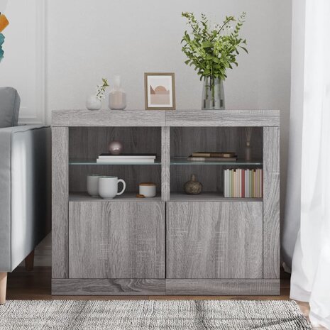 Bijzetkastjes met LED 2 st bewerkt hout grijs sonoma eikenkleur 3