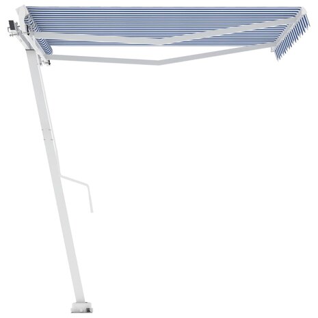 Luifel vrijstaand handmatig uittrekbaar 350x250 cm blauw en wit 2