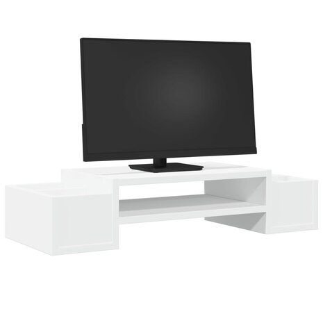 Monitorstandaard met opbergruimte 70x27x15 cm bewerkt hout wit 3