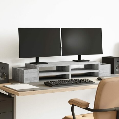 Monitorstandaard opbergruimte 100x27x15 cm hout grijs sonoma 1
