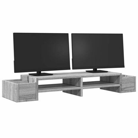 Monitorstandaard opbergruimte 100x27x15 cm hout grijs sonoma 3