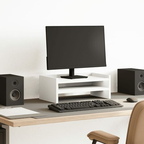 Monitorstandaard 42x24x16 cm bewerkt hout wit 1