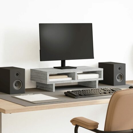 Monitorstandaard 50x27x15 cm bewerkt hout grijs sonoma eiken 1