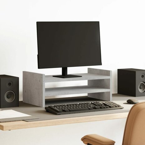 Monitorstandaard 50x27x20 cm bewerkt hout betongrijs 1