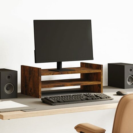 Monitorstandaard 50x27x20 cm bewerkt hout gerookt eikenkleurig 1
