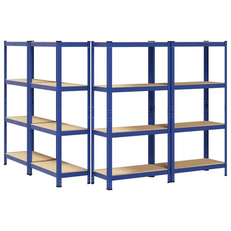 Opbergrekken 4-laags 4 st staal & bewerkt hout blauw 6