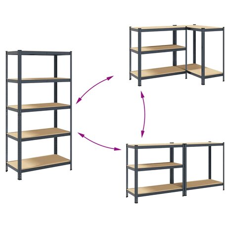 Opbergrek 5-laags staal & bewerkt hout antracietkleurig 7