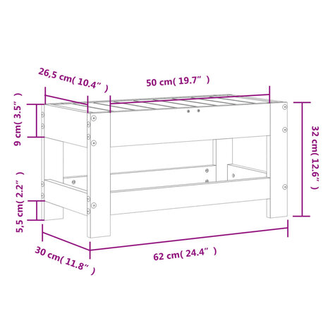 Tuinvoetenbank 62x30x32 cm massief grenenhout wit 9