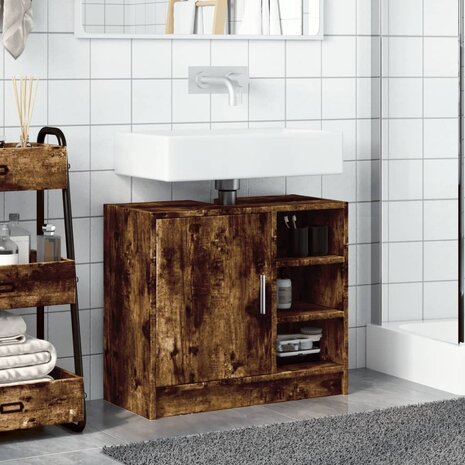 Wastafelkast 63x29x55 cm bewerkt hout gerookt eikenkleurig 3