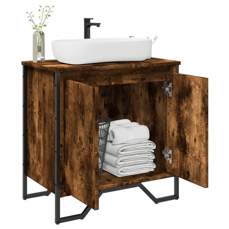Wastafelkast 60x35x60 cm bewerkt hout gerookt eikenkleurig 1