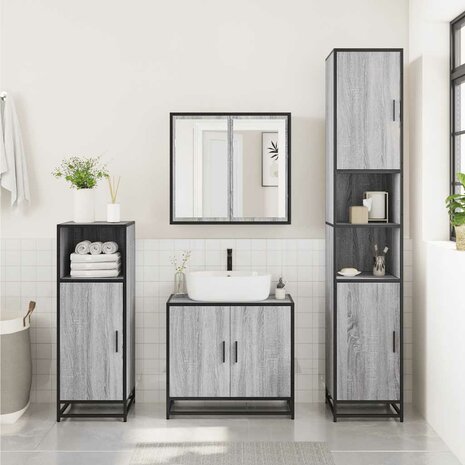 Wastafelkast 65x33x60 cm bewerkt hout grijs sonoma eikenkleurig 3