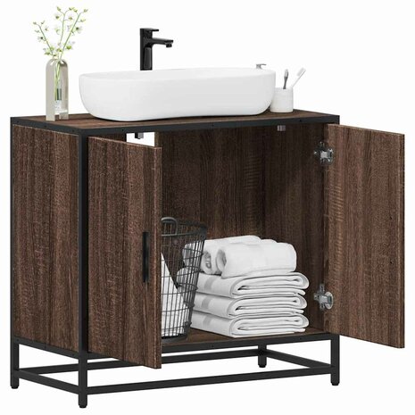 Wastafelkast 65x33x60 cm bewerkt hout bruin eikenkleur 1