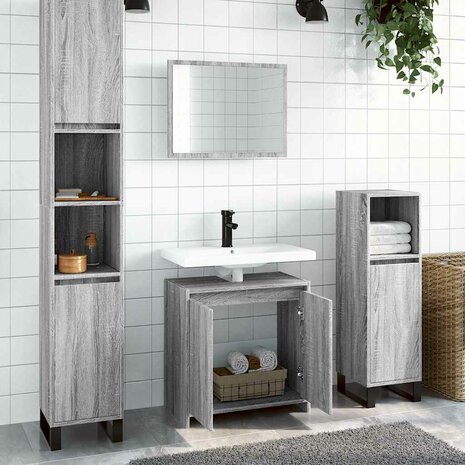 2-delige Badkamermeubelset bewerkt hout grijs sonoma eikenkleur 1