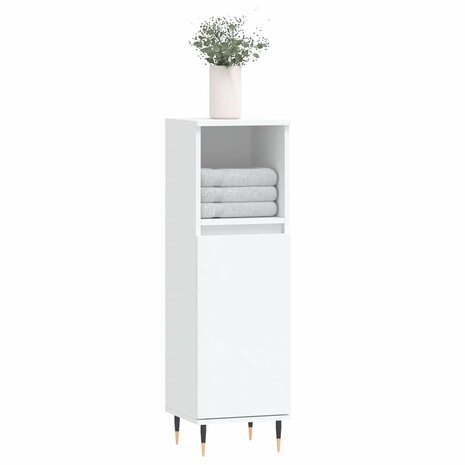 Badkamerkast 30x30x100 cm bewerkt hout wit 3