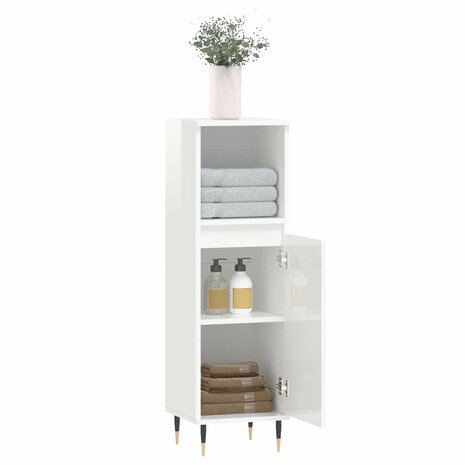 Badkamerkast 30x30x100 cm bewerkt hout hoogglans wit 4