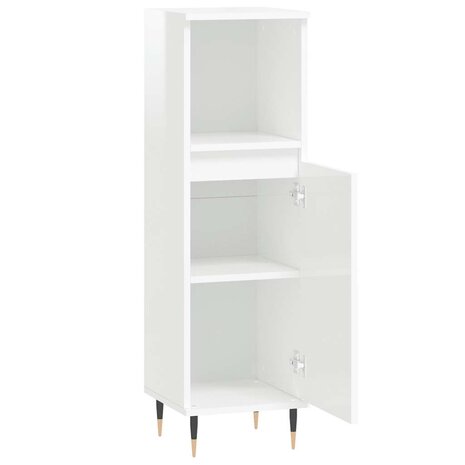 Badkamerkast 30x30x100 cm bewerkt hout hoogglans wit 6