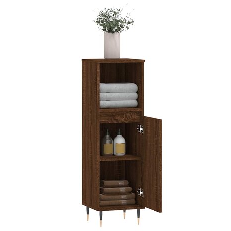 Badkamerkast 30x30x100 cm bewerkt hout bruin eikenkleur 4