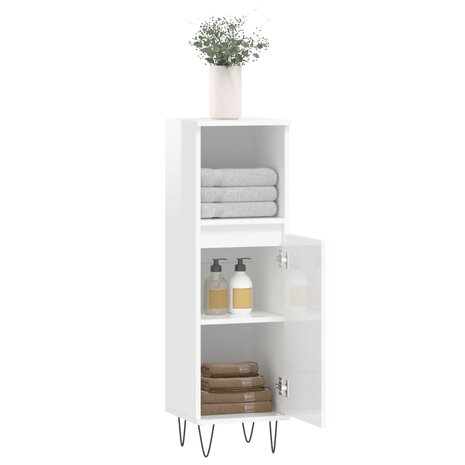 Badkamerkast 30x30x100 cm bewerkt hout hoogglans wit 4