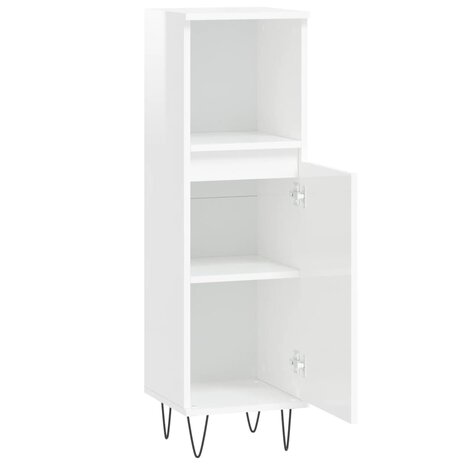 Badkamerkast 30x30x100 cm bewerkt hout hoogglans wit 6
