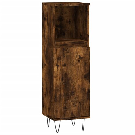 Badkamerkast 30x30x100 cm bewerkt hout gerookt eikenkleurig 2