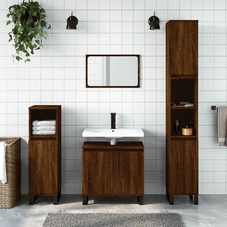 Badkamerkast 58x33x60 cm bewerkt hout bruin eikenkleur 1