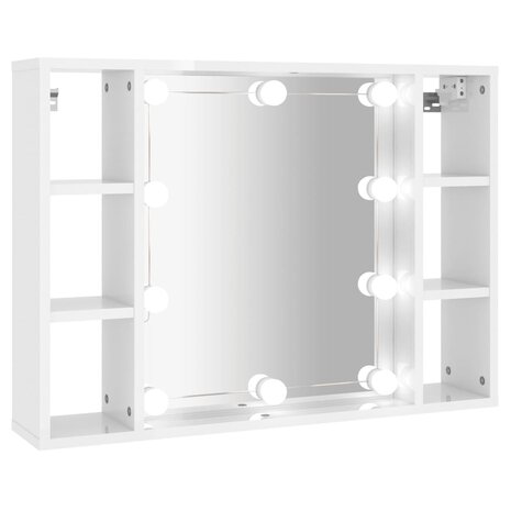 Spiegelkast met LED-verlichting 76x15x55 cm hoogglans wit 2