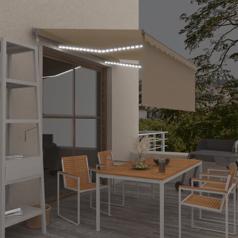 Luifel automatisch met rolgordijn LED windsensor 3x2,5 m crème   1
