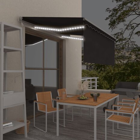 Luifel automatisch met gordijn LED windsensor 3x2,5 m antraciet   1