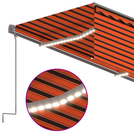 Luifel met rolgordijn, LED en windsensor 3x2,5 m oranje bruin   5