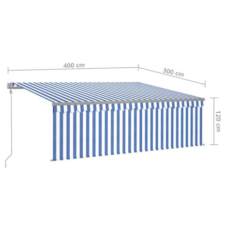 Luifel automatisch rolgordijn LED windsensor 4x3 m blauw en wit   8