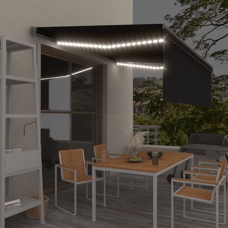 Luifel met rolgordijn, LED en windsensor 4x3 m antracietkleurig   1