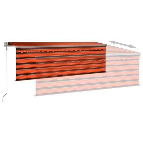 Luifel met rolgordijn, LED en windsensor 4x3 m oranje en bruin   4