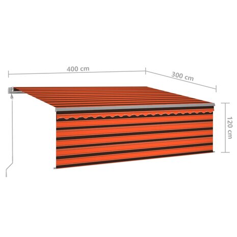 Luifel met rolgordijn, LED en windsensor 4x3 m oranje en bruin   9