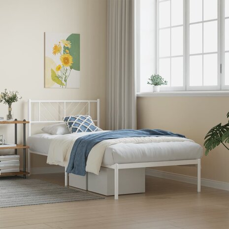 Bedframe met hoofdbord zonder matras metaal wit 75x190 cm 1