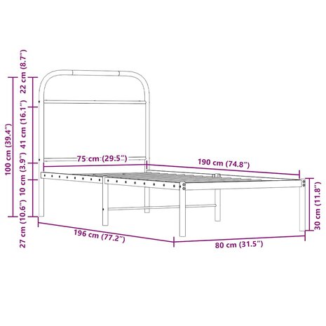 Bedframe zonder matras bewerkt hout gerookt eiken 75x190 cm 9